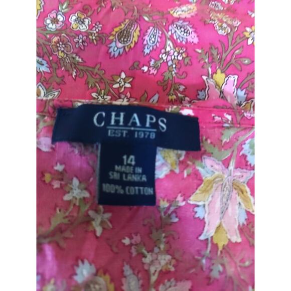 Chaps Women's Shirt Size 14 Dark Pink Flowers Ruffles Boho Hippy Fun - Picture 5 of 6